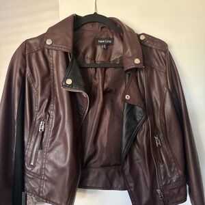 New Look Women's Brown and Black Leather Jacket